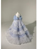 Blue Glitter Tulle Ruffled Flower Girl Dress